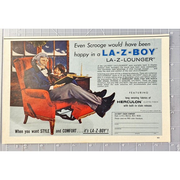 La-Z-Boy Lounger "Even Scrooge would have been happy" Vintage Print Ad 1970 - Picture 2 of 3